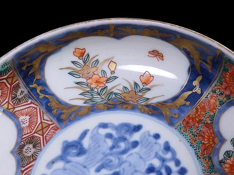 古伊万里　色絵　窓絵　菊に桔梗の図　膾皿　５客　C001AS-CWa