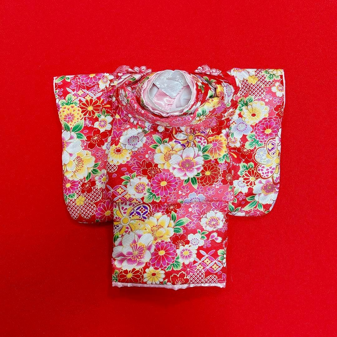 即納✨犬の着物&お被布セット 振袖 M 赤地 化繊金彩入り 七五三