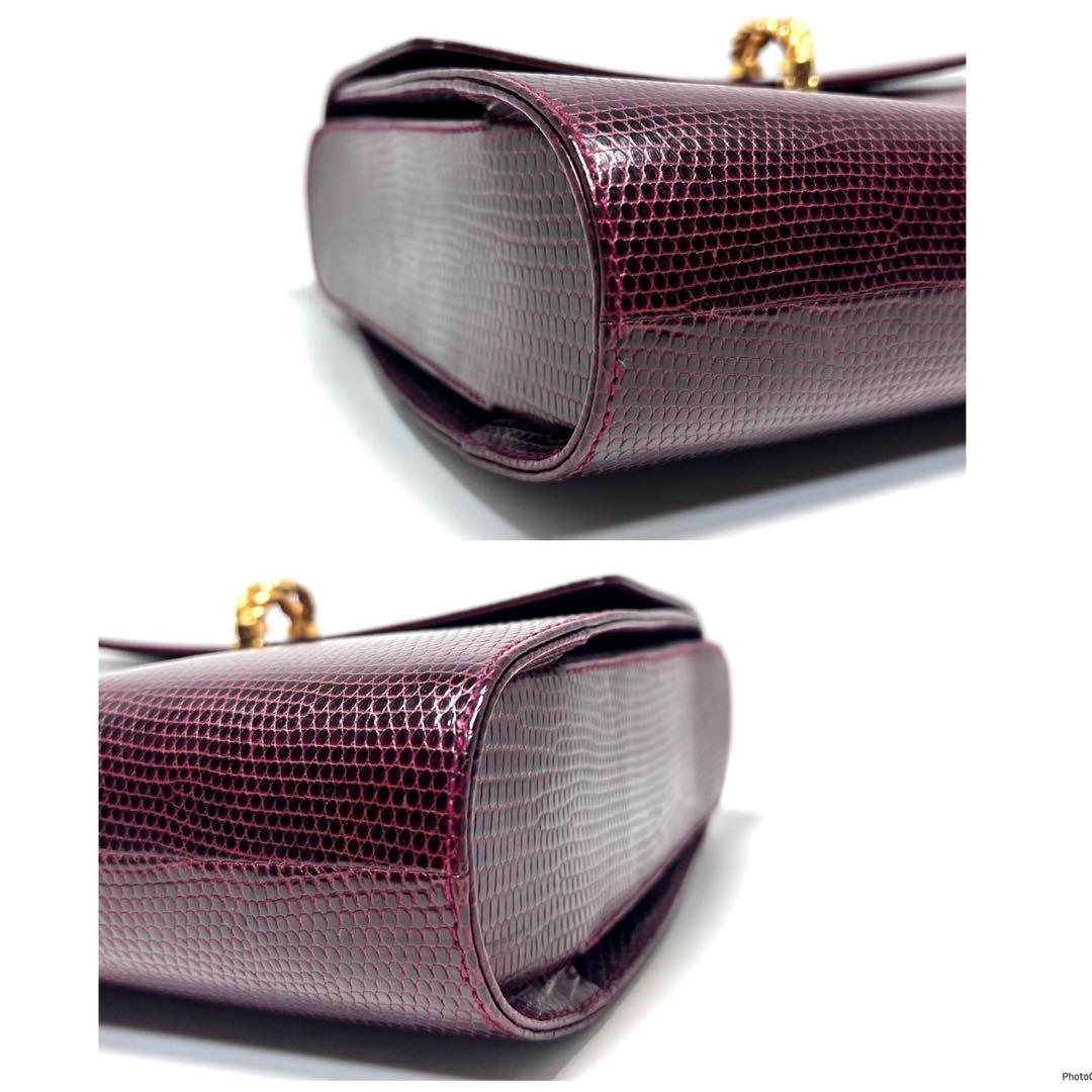 【美品】Lizard skin リザード/italy製/ボルドー系/ハンドバッグ