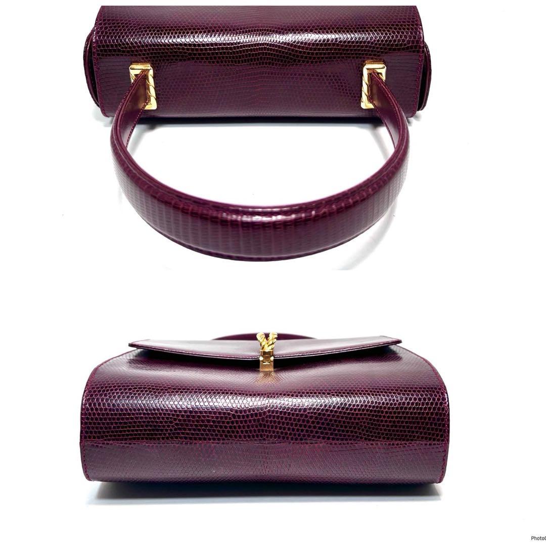 【美品】Lizard skin リザード/italy製/ボルドー系/ハンドバッグ