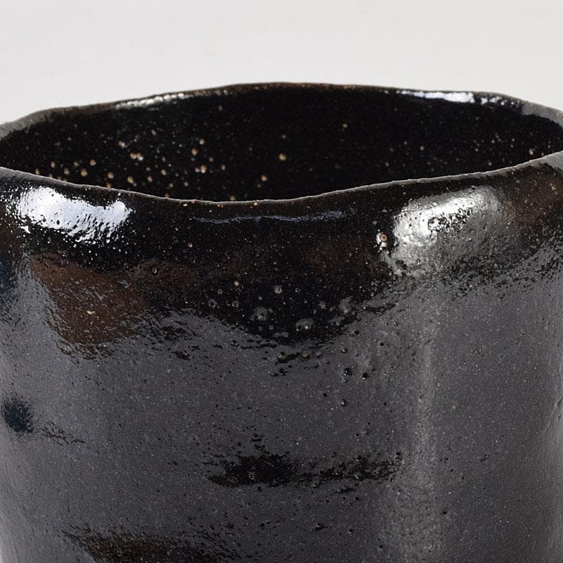 HCM　茶道具　伊東陶山造　黒楽筒茶碗　共布共箱　V　R8149