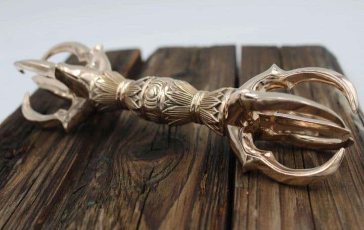 チベット密教法器 馬頭金剛杵 五鈷杵 仏具 真鍮製 13.5cm