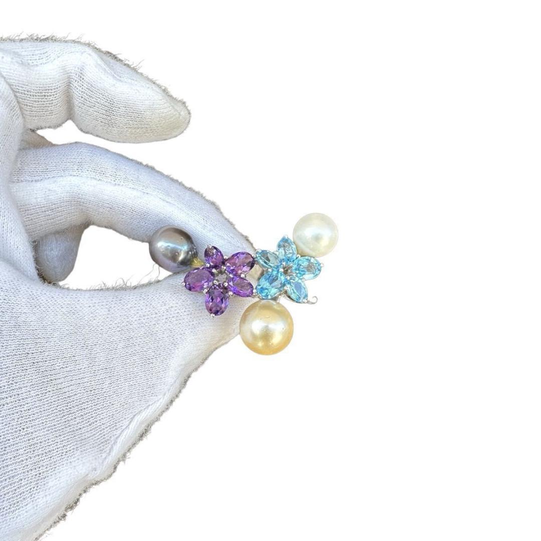 アメジスト　ブルートパーズ　パール3pcs　ブローチ　SVシルバー 10.22g