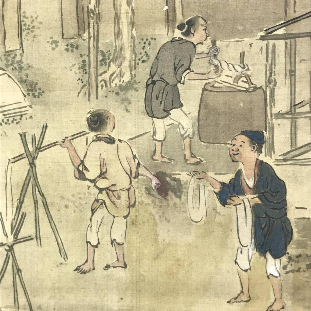 【真作】柴仙渓/機織図/ハタオリ図/掛軸/名家伝来/AD-736