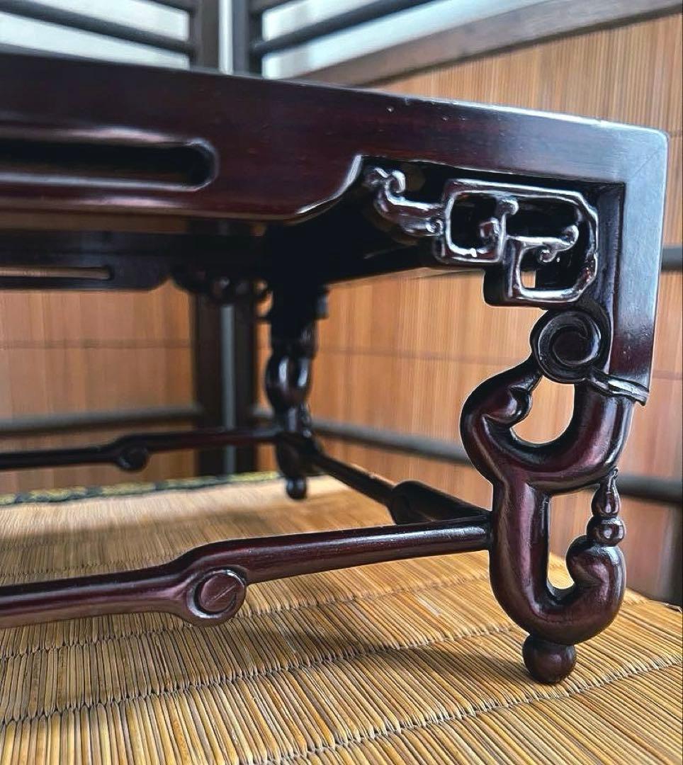 時代木 装飾透かし 四足 紫丹 花台 香台 盆栽台