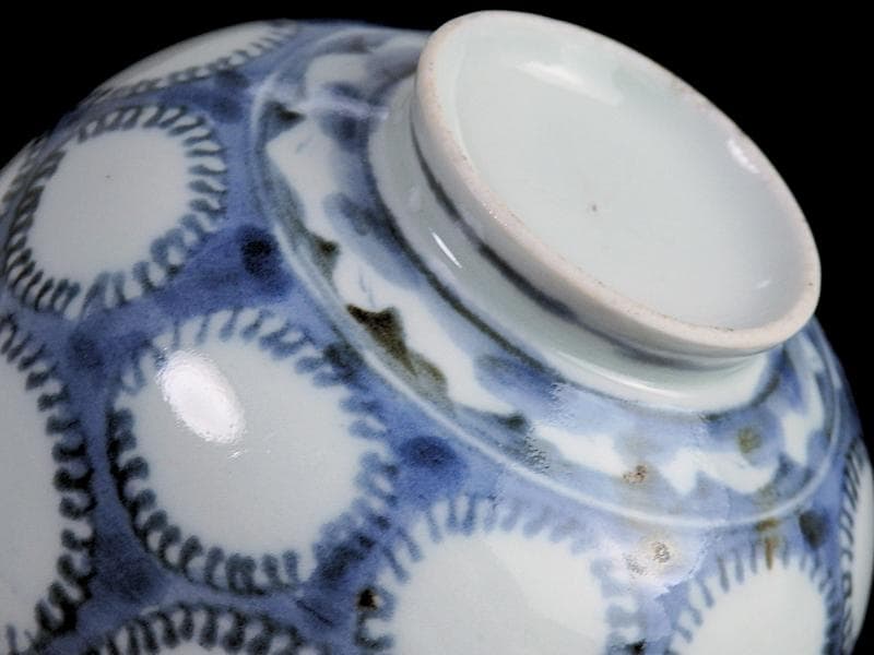 古伊万里　染付　雪輪紋の図　蓋茶碗　E857AS-fbpz