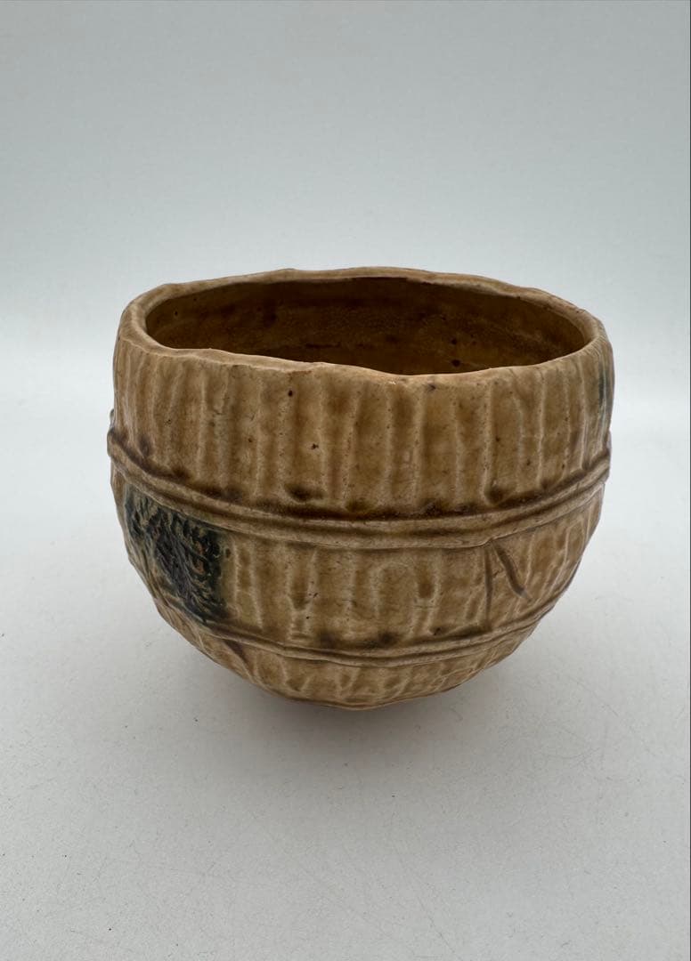 b986 福俵茶碗 黄瀬戸 加藤春鼎 木箱 茶道具　古物