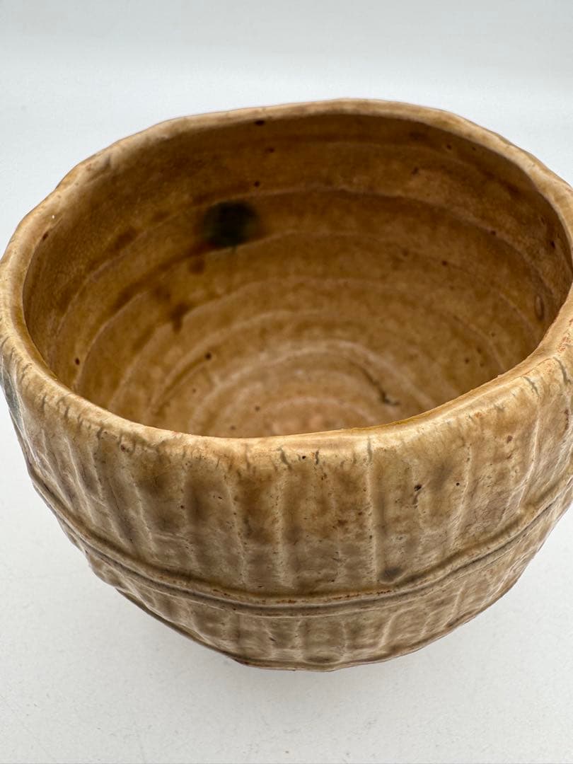 b986 福俵茶碗 黄瀬戸 加藤春鼎 木箱 茶道具　古物