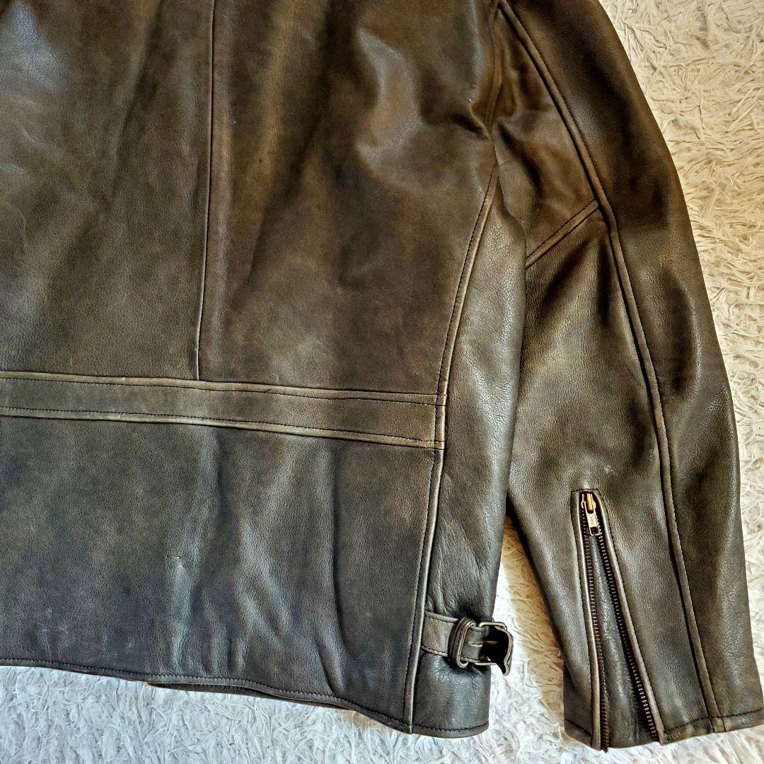 ファー付 レザージャケット 本革ライダース 裏地キルティング XL