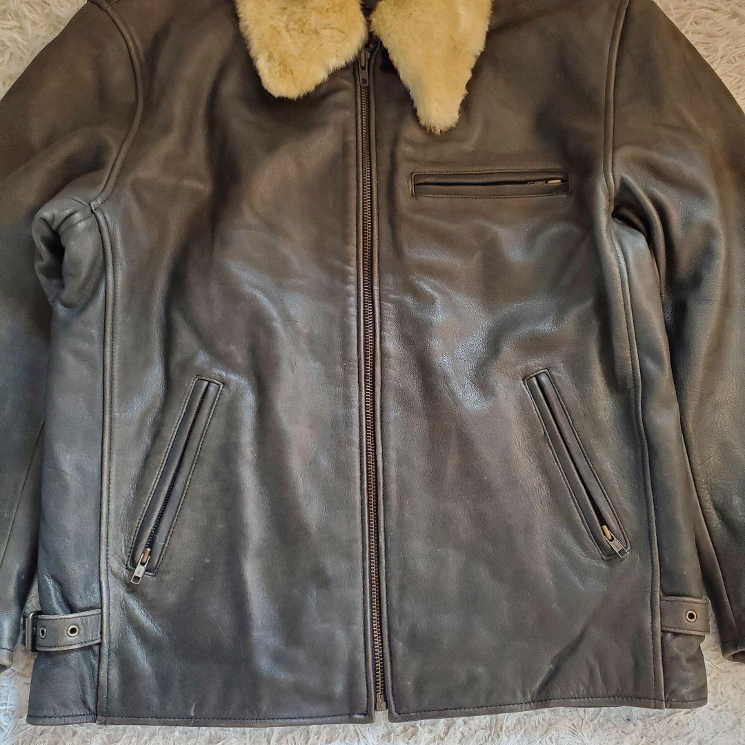 ファー付 レザージャケット 本革ライダース 裏地キルティング XL