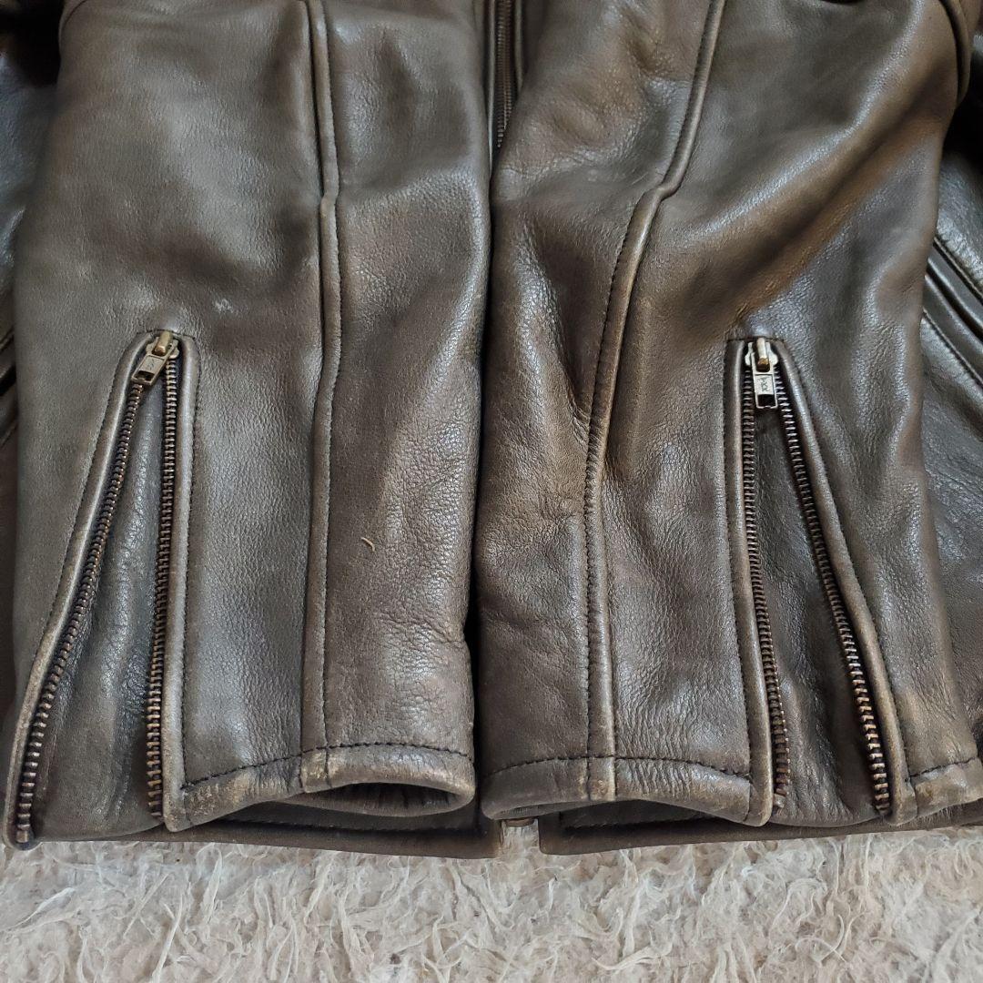 ファー付 レザージャケット 本革ライダース 裏地キルティング XL
