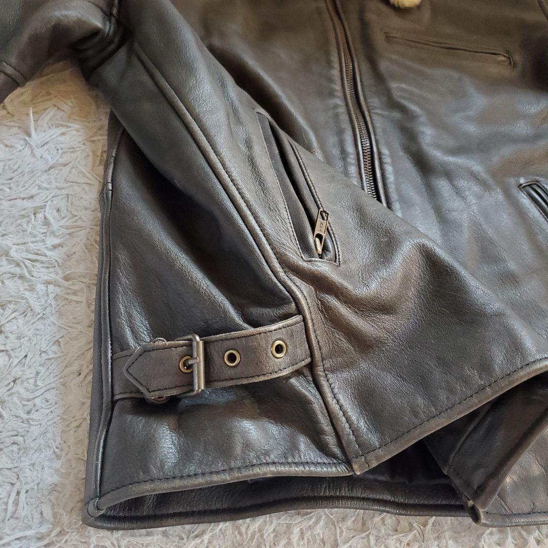 ファー付 レザージャケット 本革ライダース 裏地キルティング XL