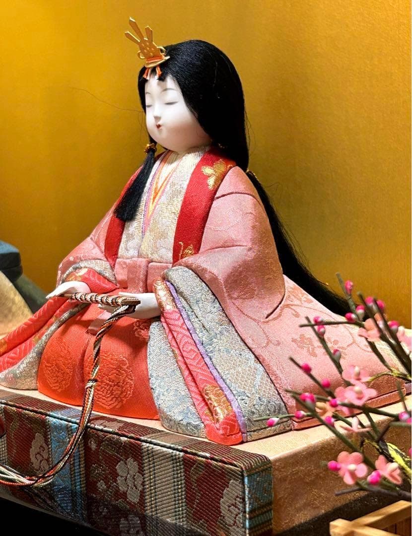 柿沼東光 作 江戸木目込人形 千歳雛　雛人形セット　正絹 西陣織 親王飾 美品