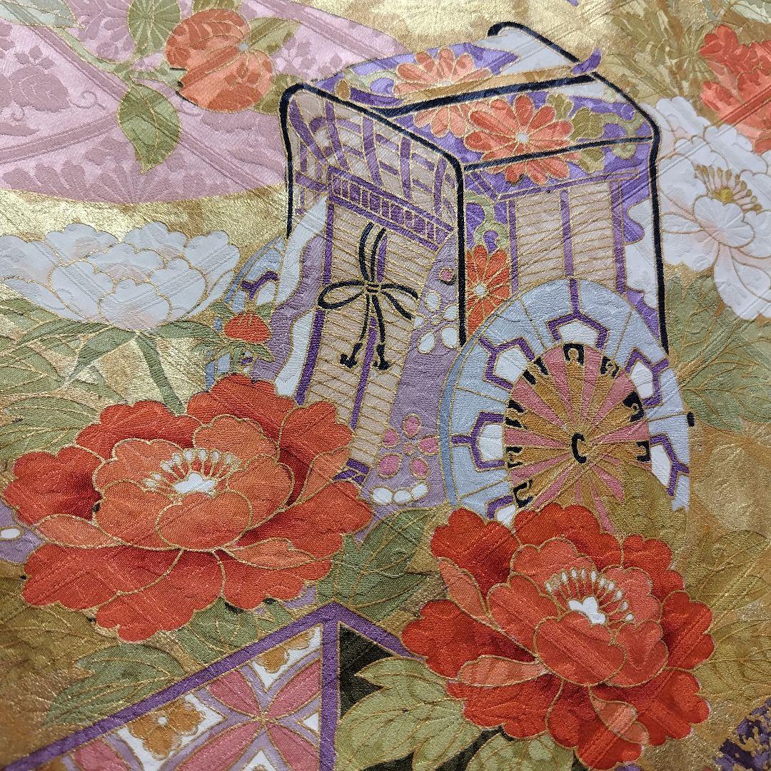 振袖フルセット(7点)・成人式・金彩加工・くすみ・ピンク・古典柄・正絹