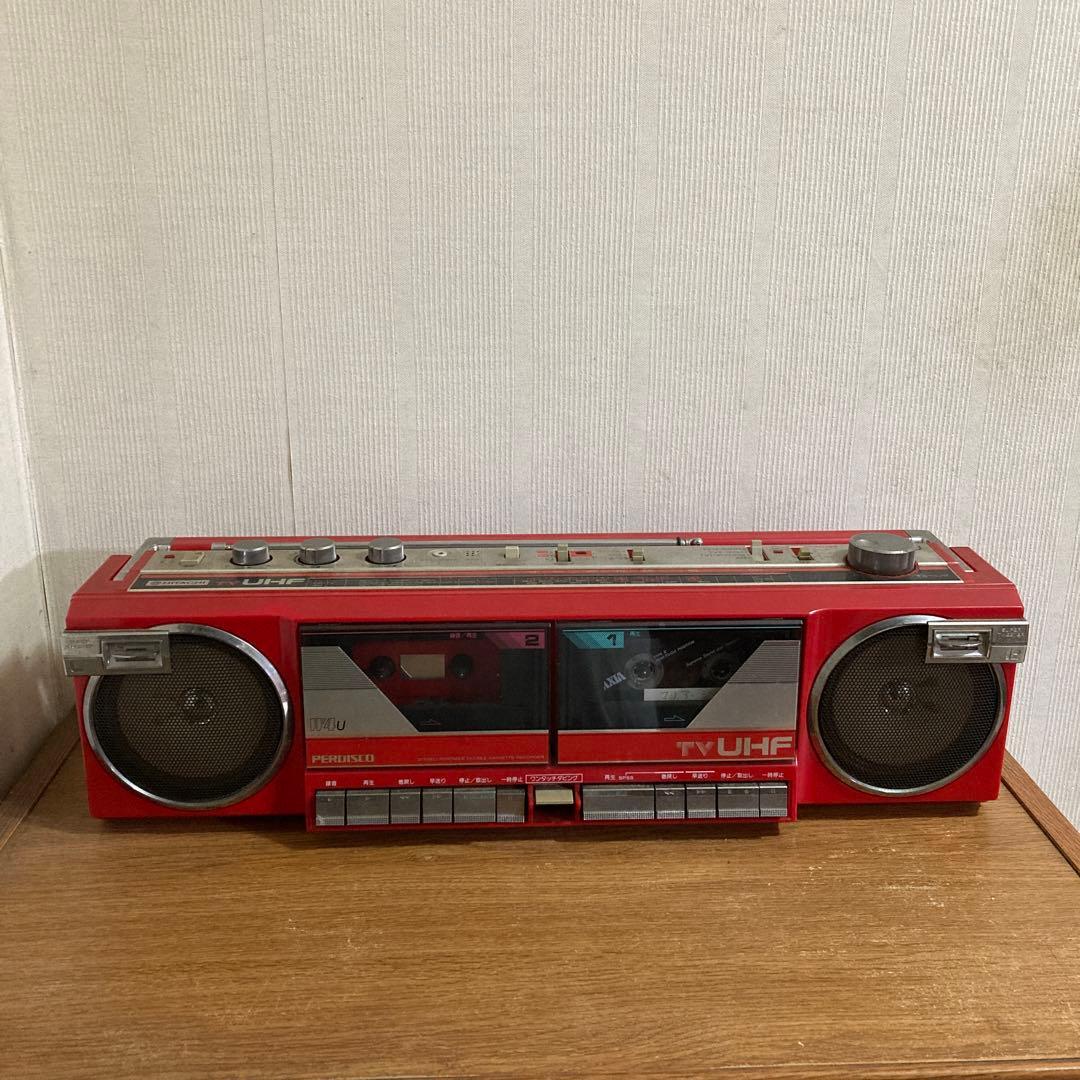 ジャンク品　ダブルラジカセ　赤　　HITACHI   TV  UHF