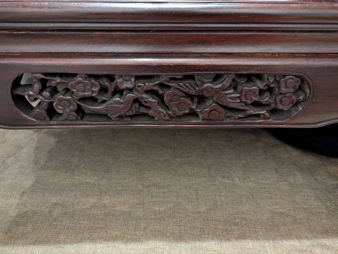 【引き取り専用】木製ダークブラウン座卓 彫刻脚付き