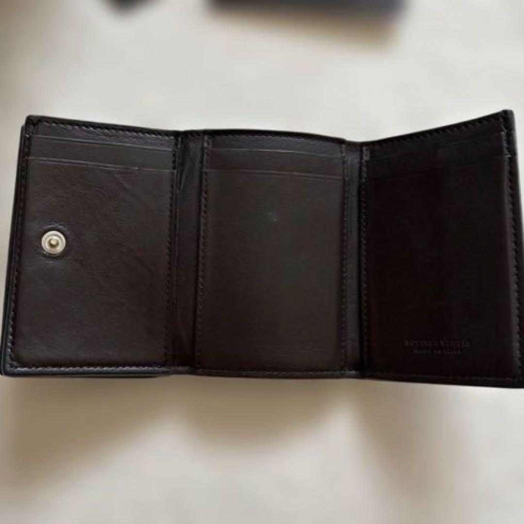 ボッテガヴェネタ　イントレチャート 三つ折りウォレット　ネイビー　ブラウン