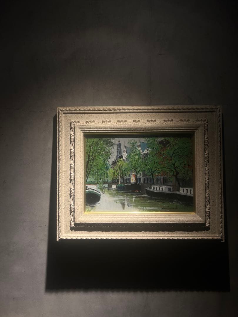 写実画　中島晃次　【運河のある街】　肉筆油彩画