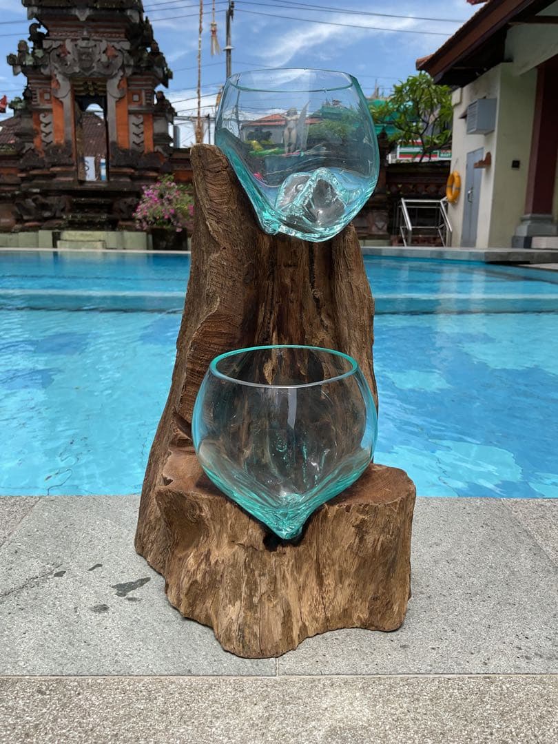 【新入荷】フィッシュボール(天然木ガラス水槽)Mサイズ2個口(穴空き)