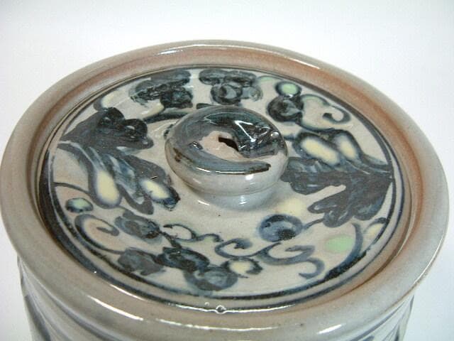 水指■染付唐草図水指 草花 葉 窯印有り 茶器 みずさし 古美術 お茶道具■