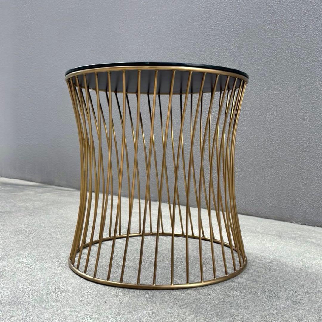 美品✴︎関家具 ラウンド サイドテーブル ガラス天板 ブラス 螺旋 高級 テーブル