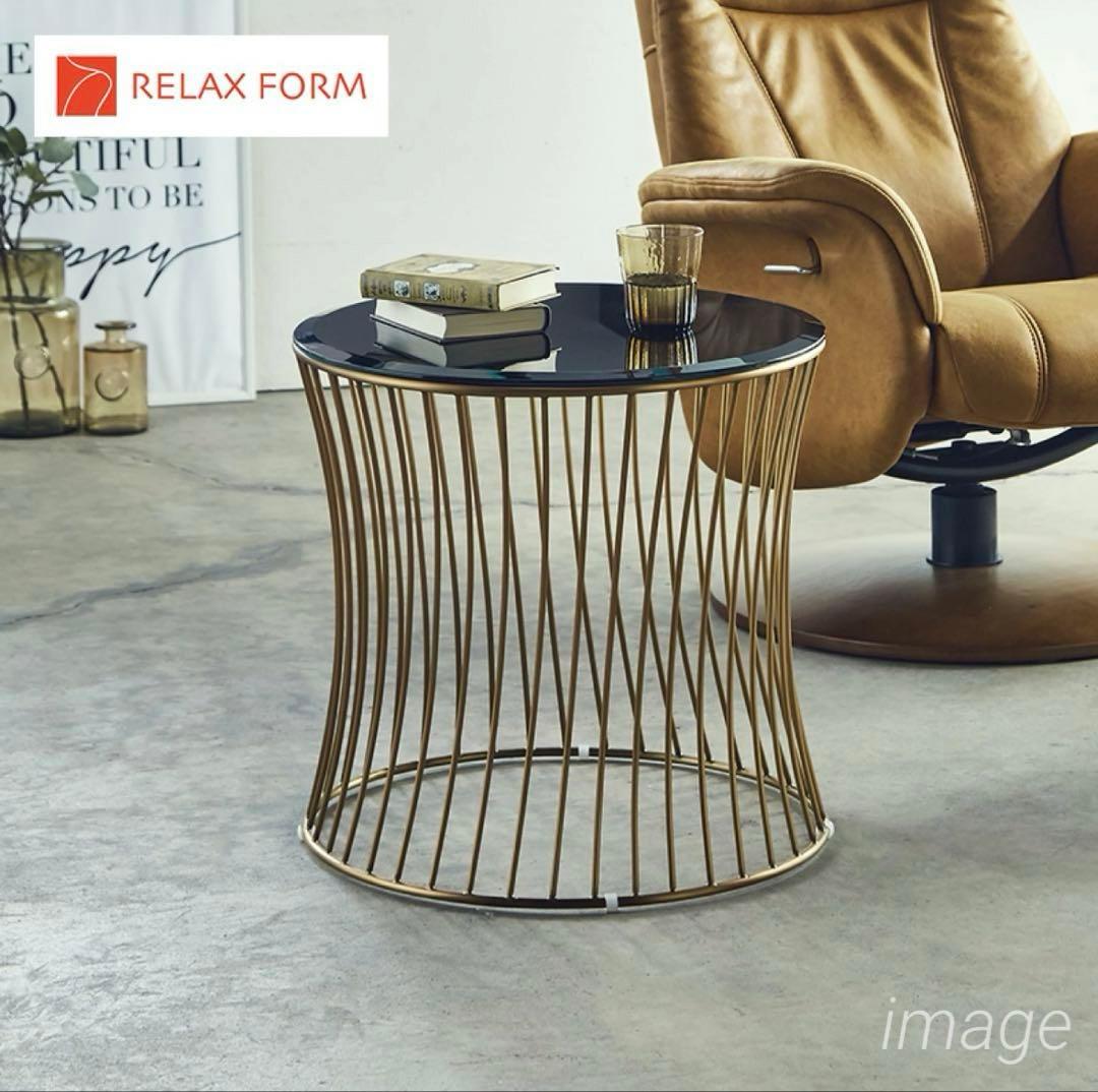美品✴︎関家具 ラウンド サイドテーブル ガラス天板 ブラス 螺旋 高級 テーブル