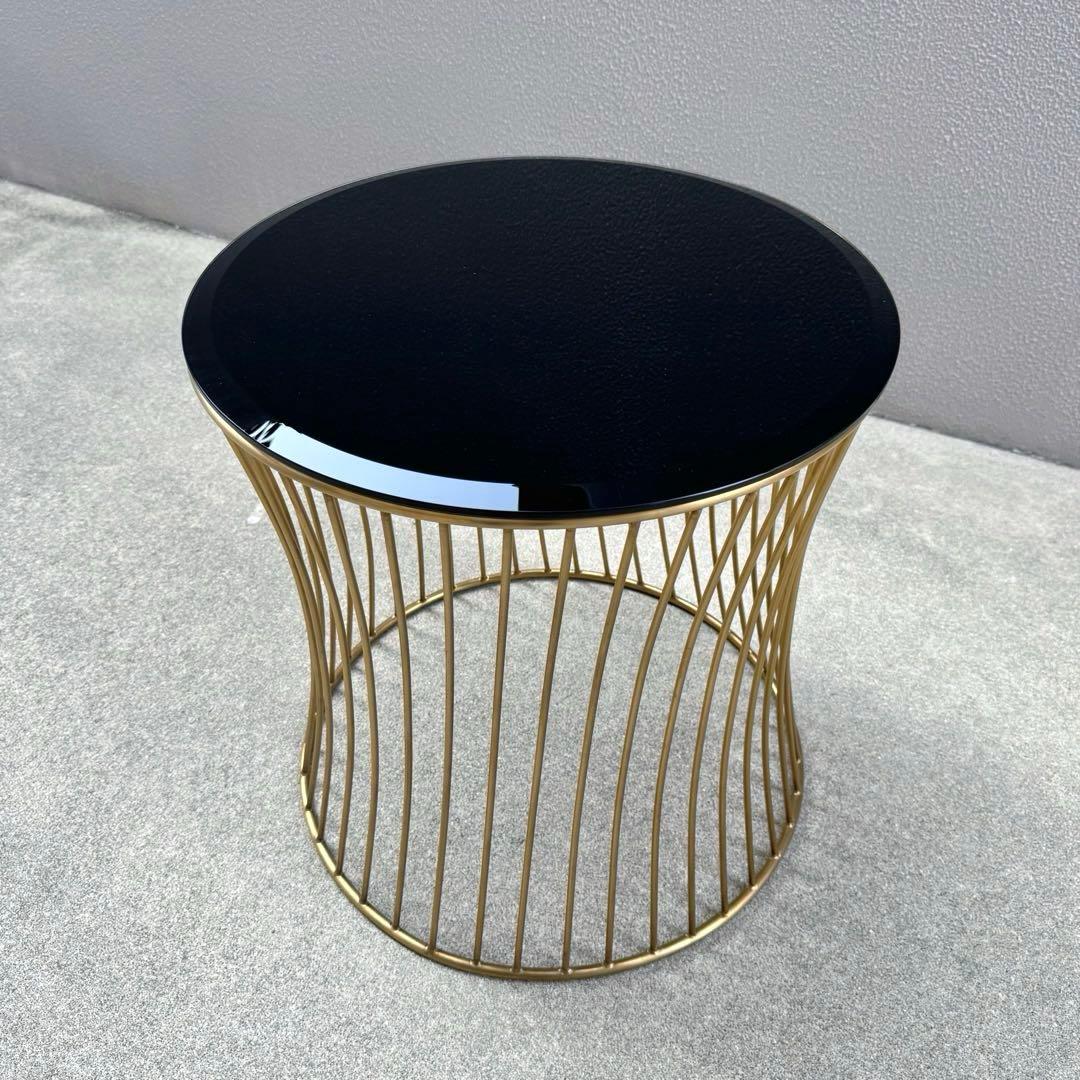 美品✴︎関家具 ラウンド サイドテーブル ガラス天板 ブラス 螺旋 高級 テーブル