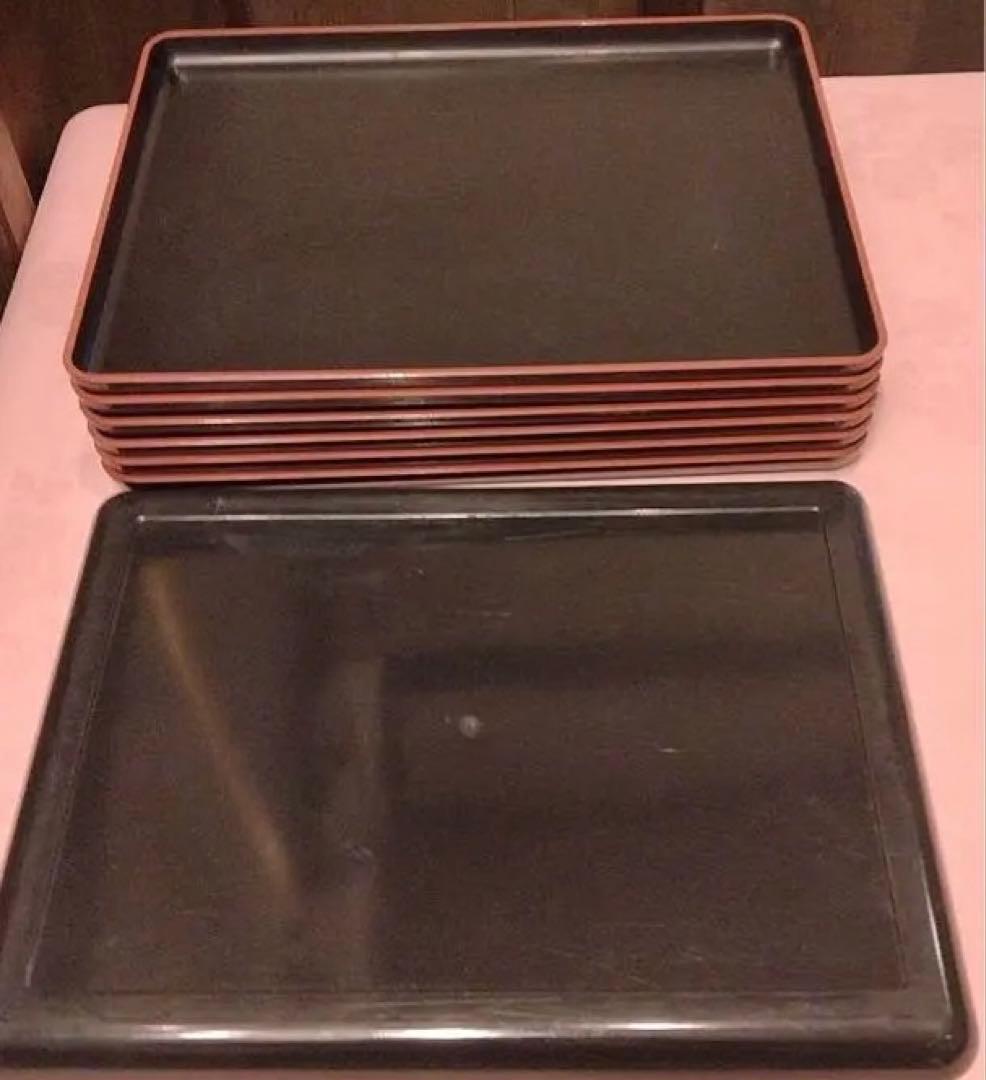 清流長手木目盆 黒天朱SL 漆器 膳 7枚セット