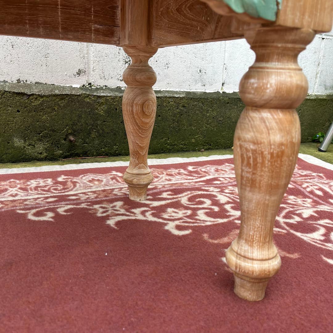 木製無垢材 チーク材◾️彫刻デザイン サイドテーブル 飾り台 花台 ディスプレイ台