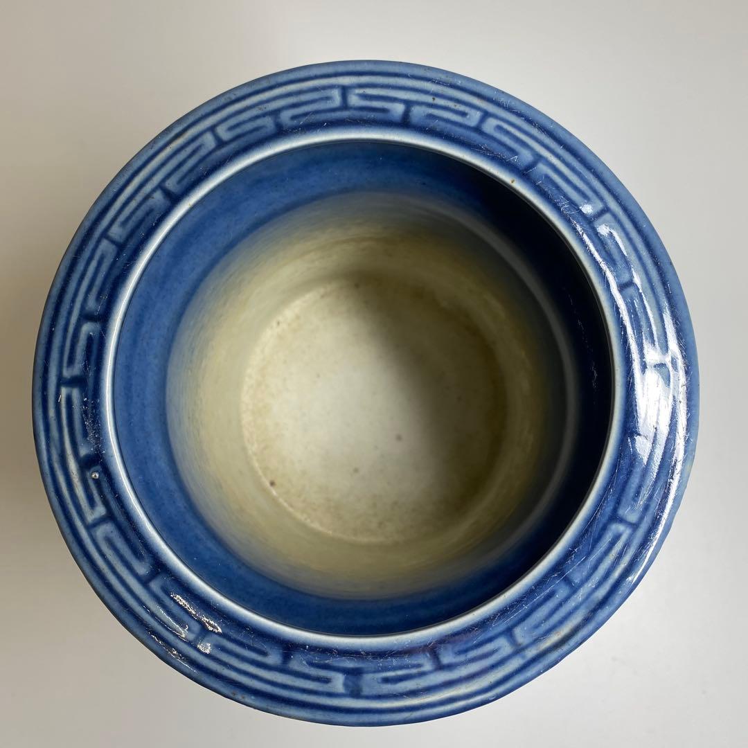 中国清時代　大清乾隆年製　瑠璃青花筆筒　木箱付　東Y7-0331☆2Fトニオ