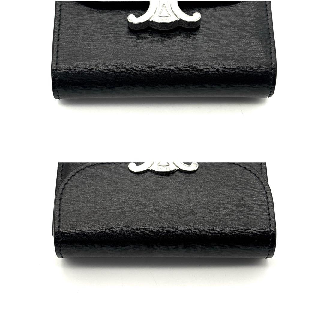 未使用級◆CELINE 三つ折り財布 トリオンフ シルバーロゴ ブラック