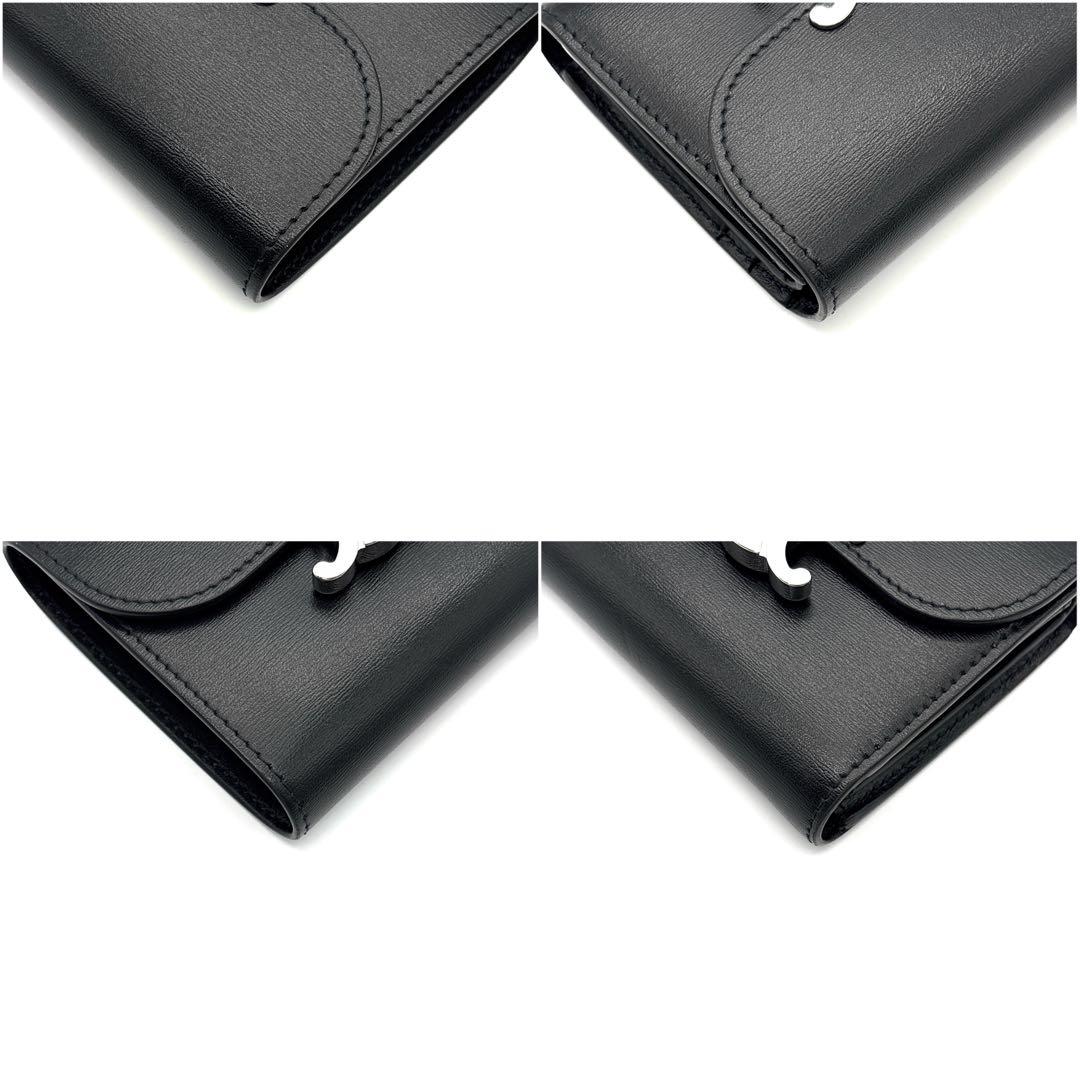 未使用級◆CELINE 三つ折り財布 トリオンフ シルバーロゴ ブラック