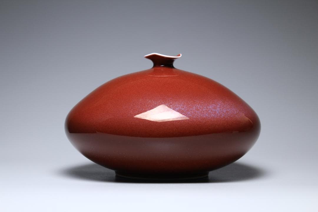 馬場真右衛門　辰砂花瓶　日展作家　有田焼　共箱　美品　茶道具【正一古美術】