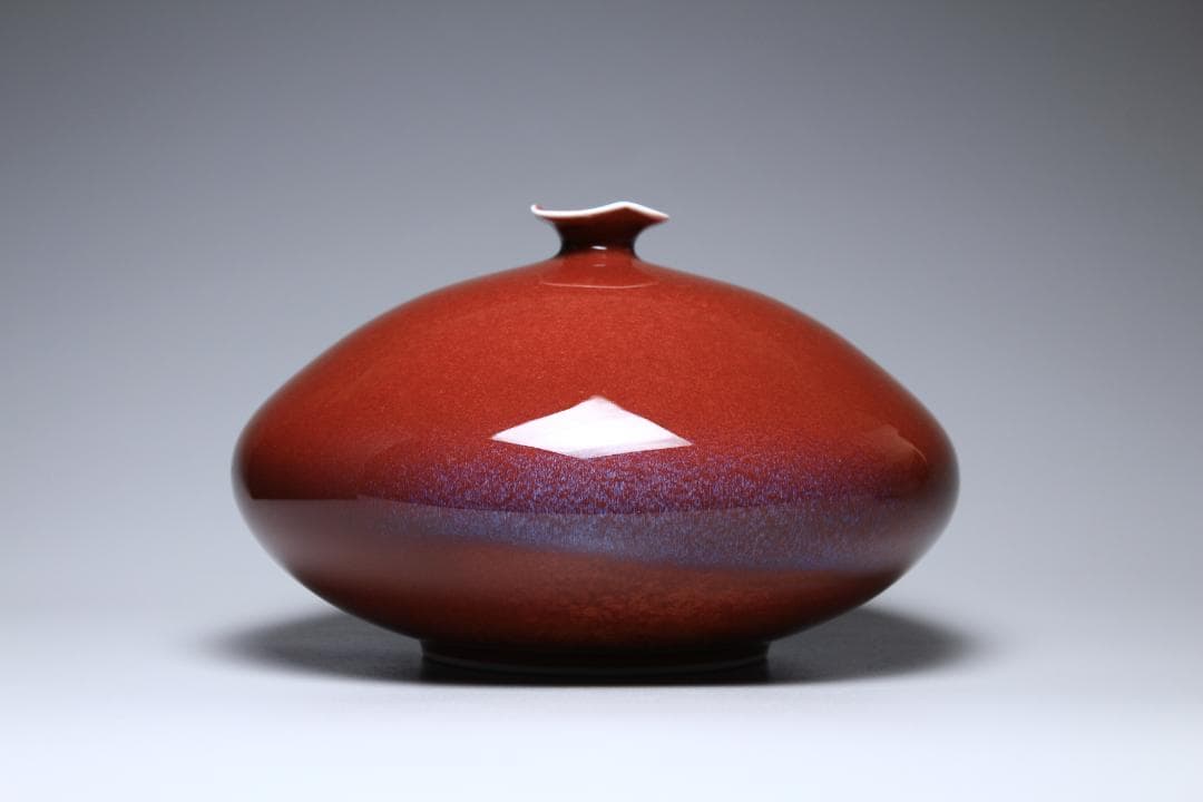 馬場真右衛門　辰砂花瓶　日展作家　有田焼　共箱　美品　茶道具【正一古美術】