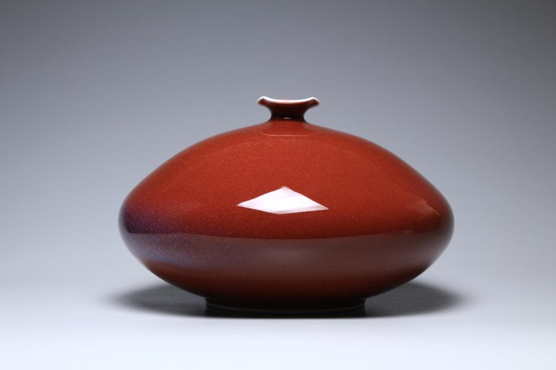 馬場真右衛門　辰砂花瓶　日展作家　有田焼　共箱　美品　茶道具【正一古美術】