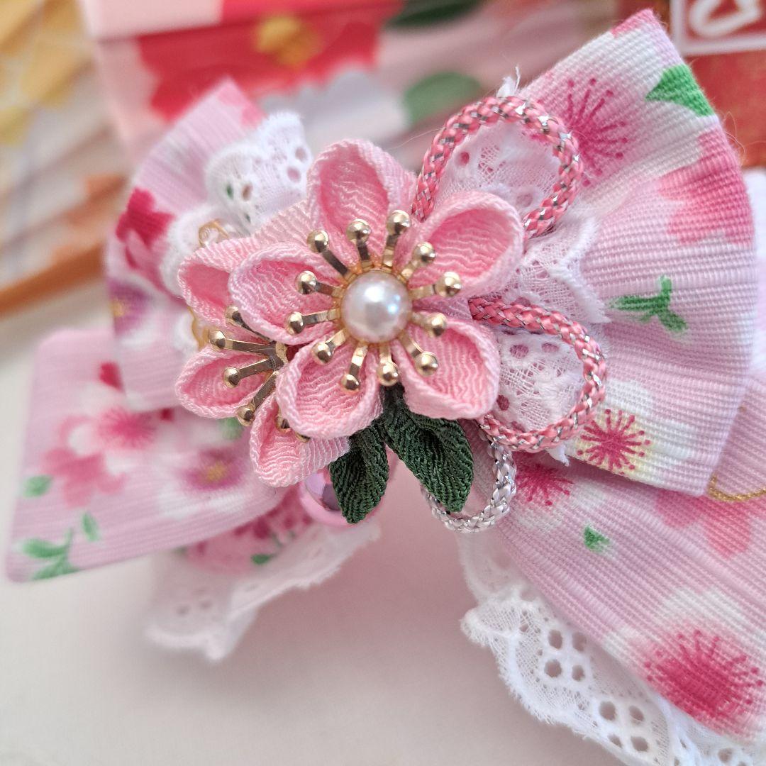 お正月仕様和風つまみ細工(ピンク③)わんちゃん猫ちゃん用襟つき首輪