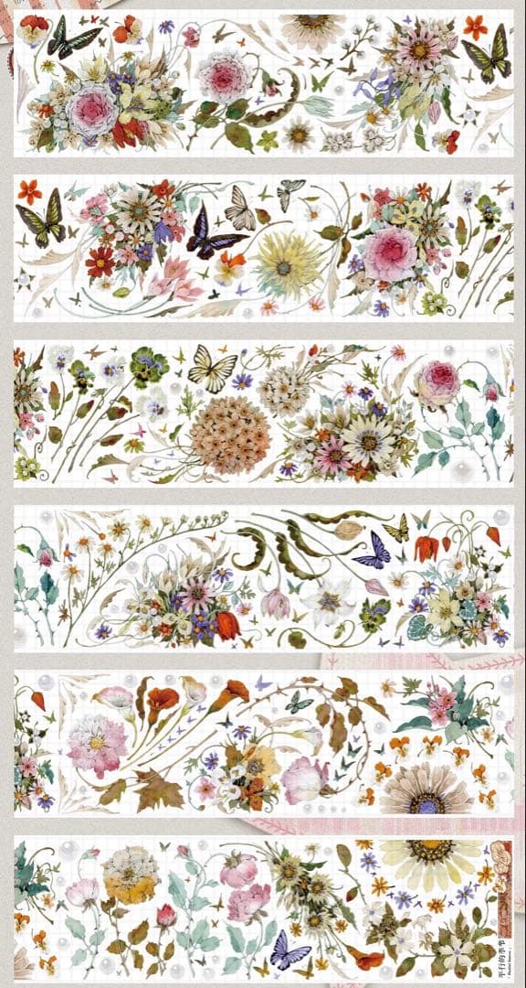 【9411】海外　マステ　3/5/巻　貝殻光マスキングテープ　お花系