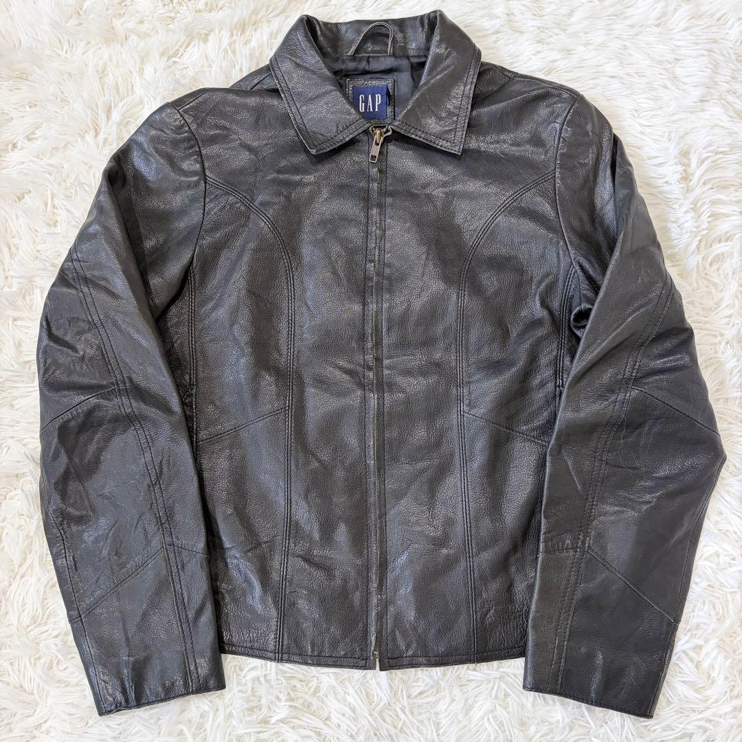 OLD GAP シングル レザージャケット ヴィンテージ 襟付き ブラック S