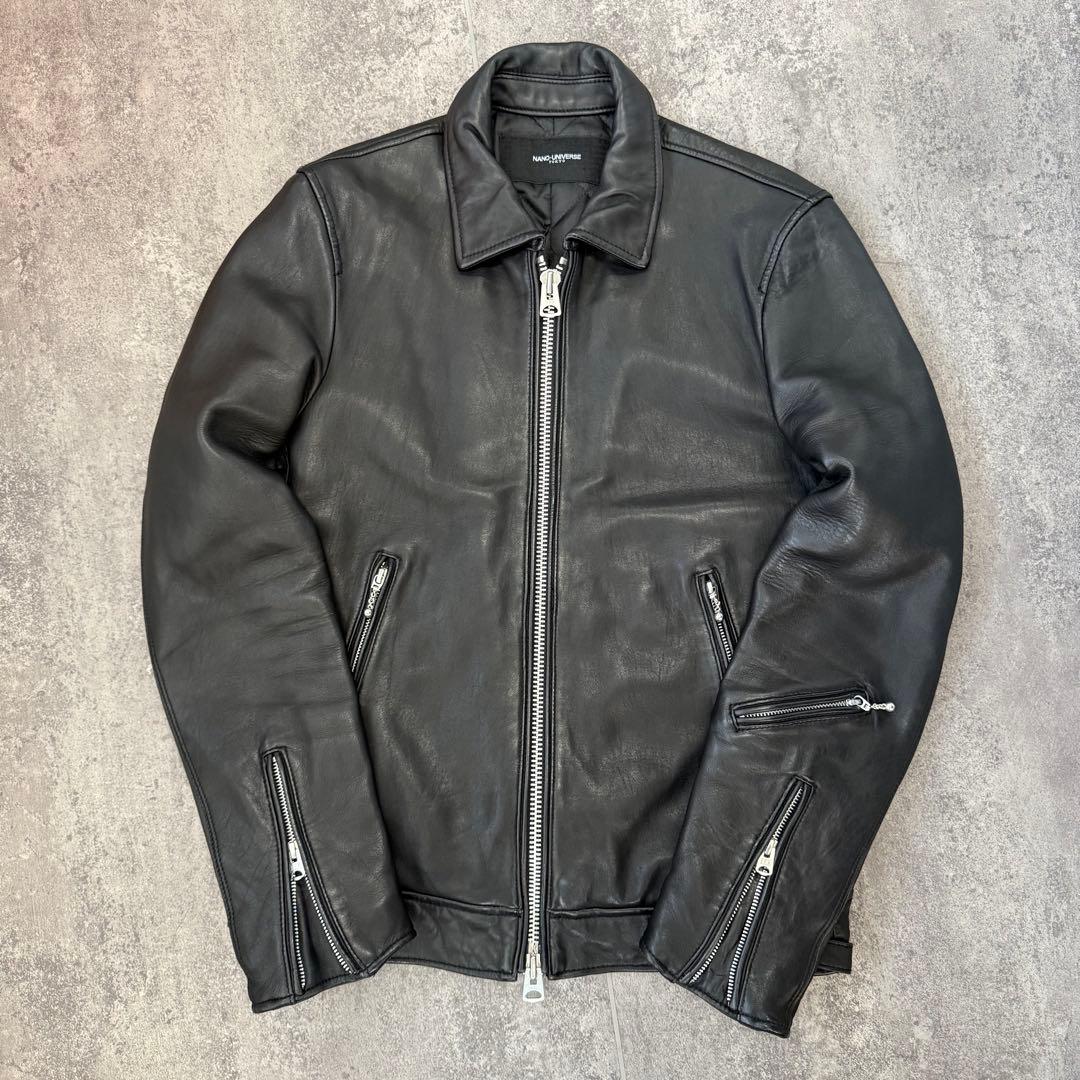 ナノユニバース　ラムレザージャケット　L キルティング中綿ジャケット