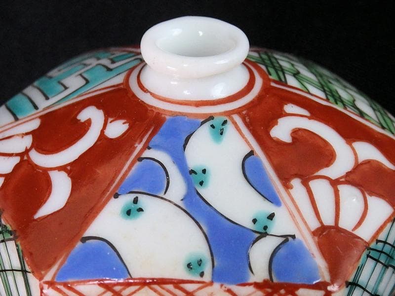 伊万里　瀬戸　色絵　幾何学紋の図　油壷　E421A-fbkn