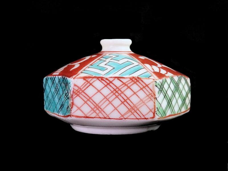 伊万里　瀬戸　色絵　幾何学紋の図　油壷　E421A-fbkn