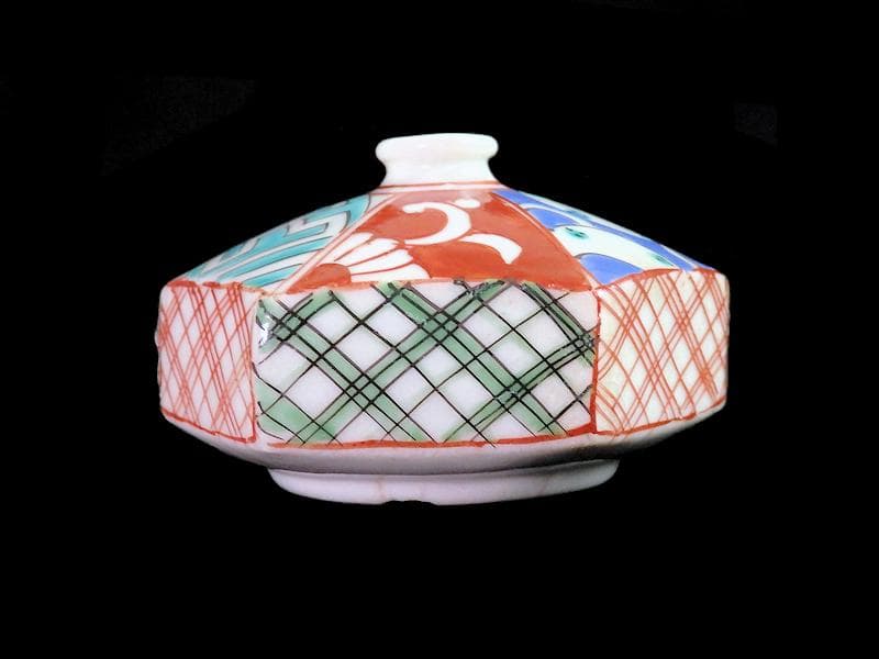 伊万里　瀬戸　色絵　幾何学紋の図　油壷　E421A-fbkn