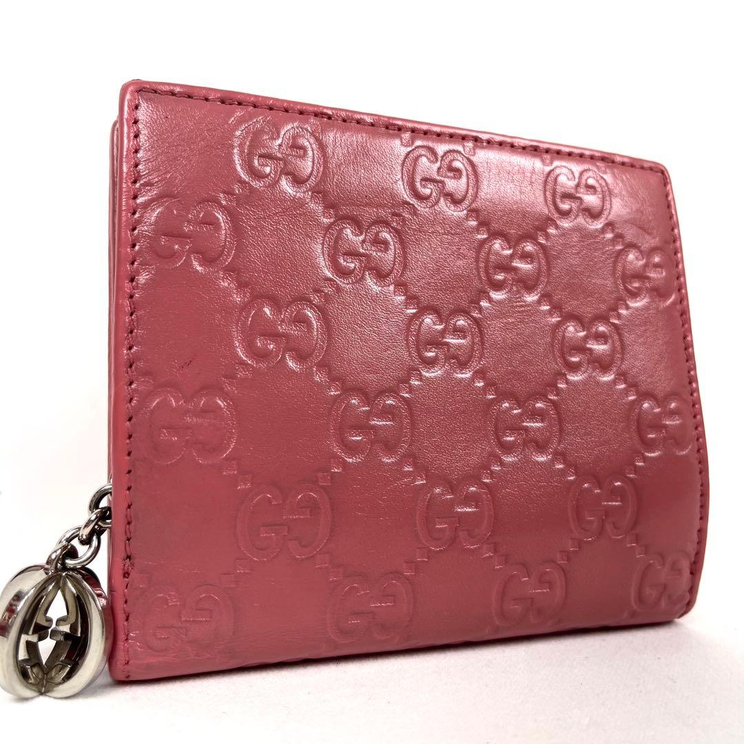 グッチ　折り財布　インターロッキング　シマレザー　GGロゴ　エンボス　レザー