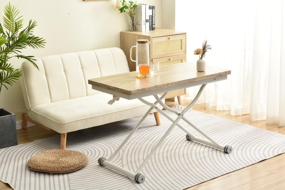 超人気！テーブル 天板が2倍に広がるガス圧昇降テーブル Natural