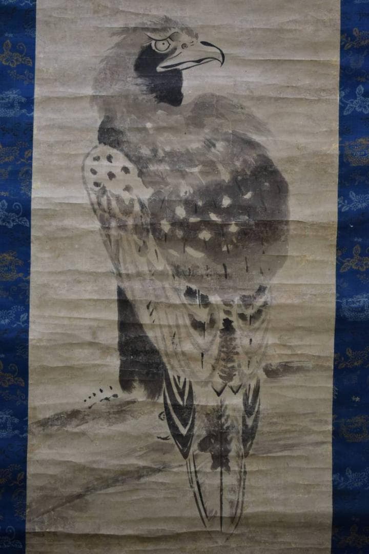 模写/雪舟/大鷹之図/桐時代題箱付/布袋屋掛軸HE-238