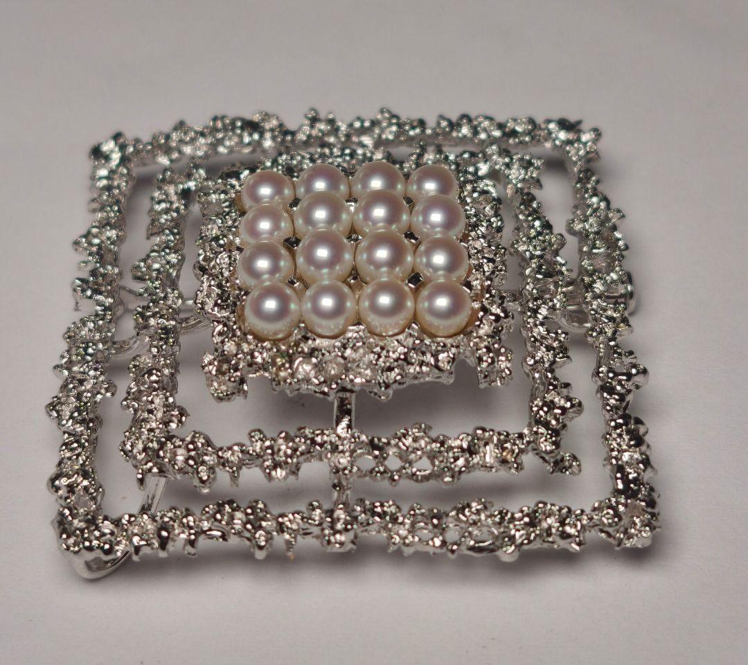 【美品 高品質◎】タサキ ブローチ パール スクエア フォーマル 16珠