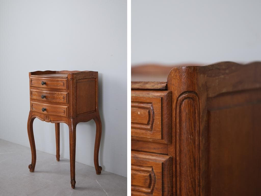 フランスアンティーク猫脚ナイトテーブル/木製キャビネット机飾り棚(82-129)