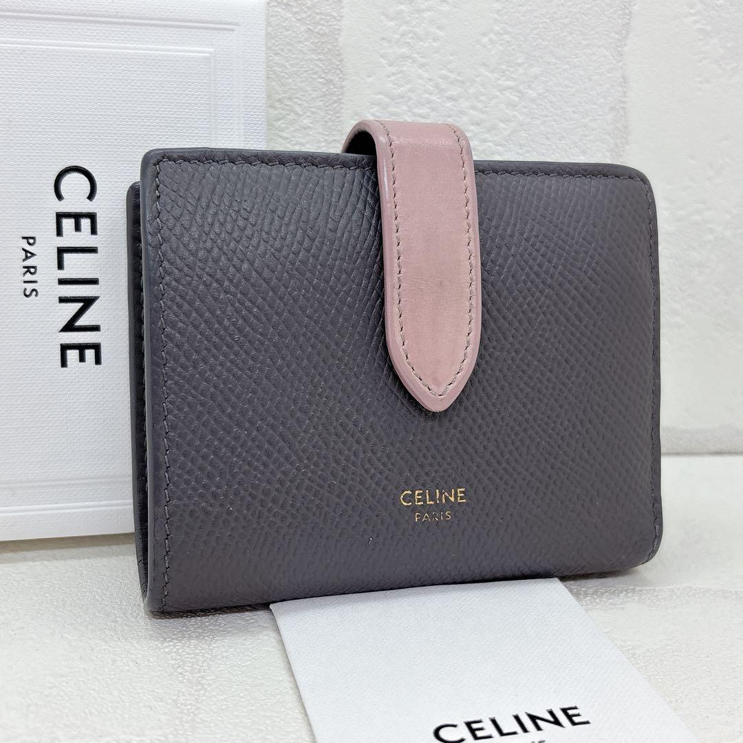 美品✨CELINE セリーヌ 折財布 スモールストラップウォレット グレー 箱付