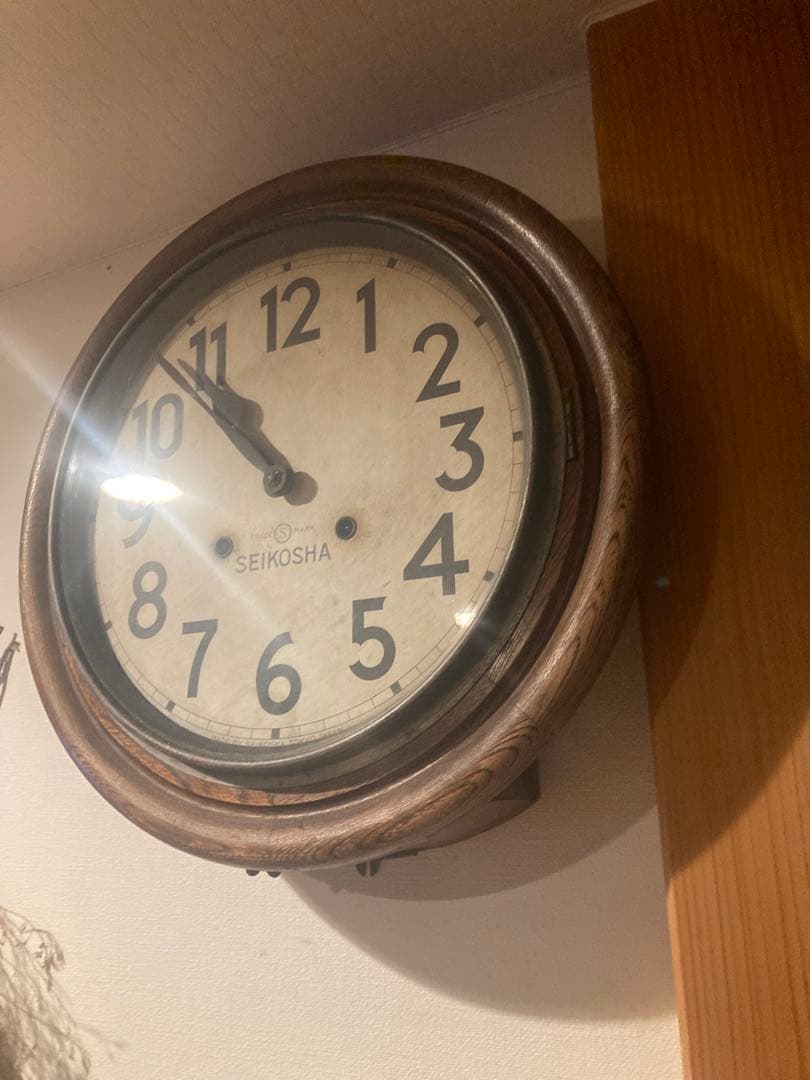 昭和レトロ SEIKOSHAゼンマイ式振り子時計 丸型　稼働品②