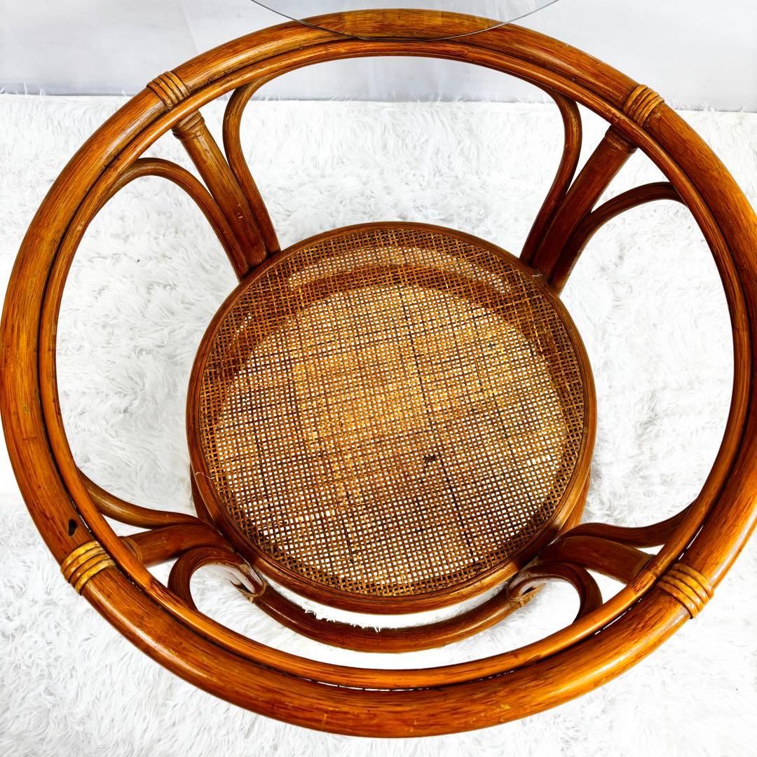 『送料無料』　ラタン　籐　ガラステーブル